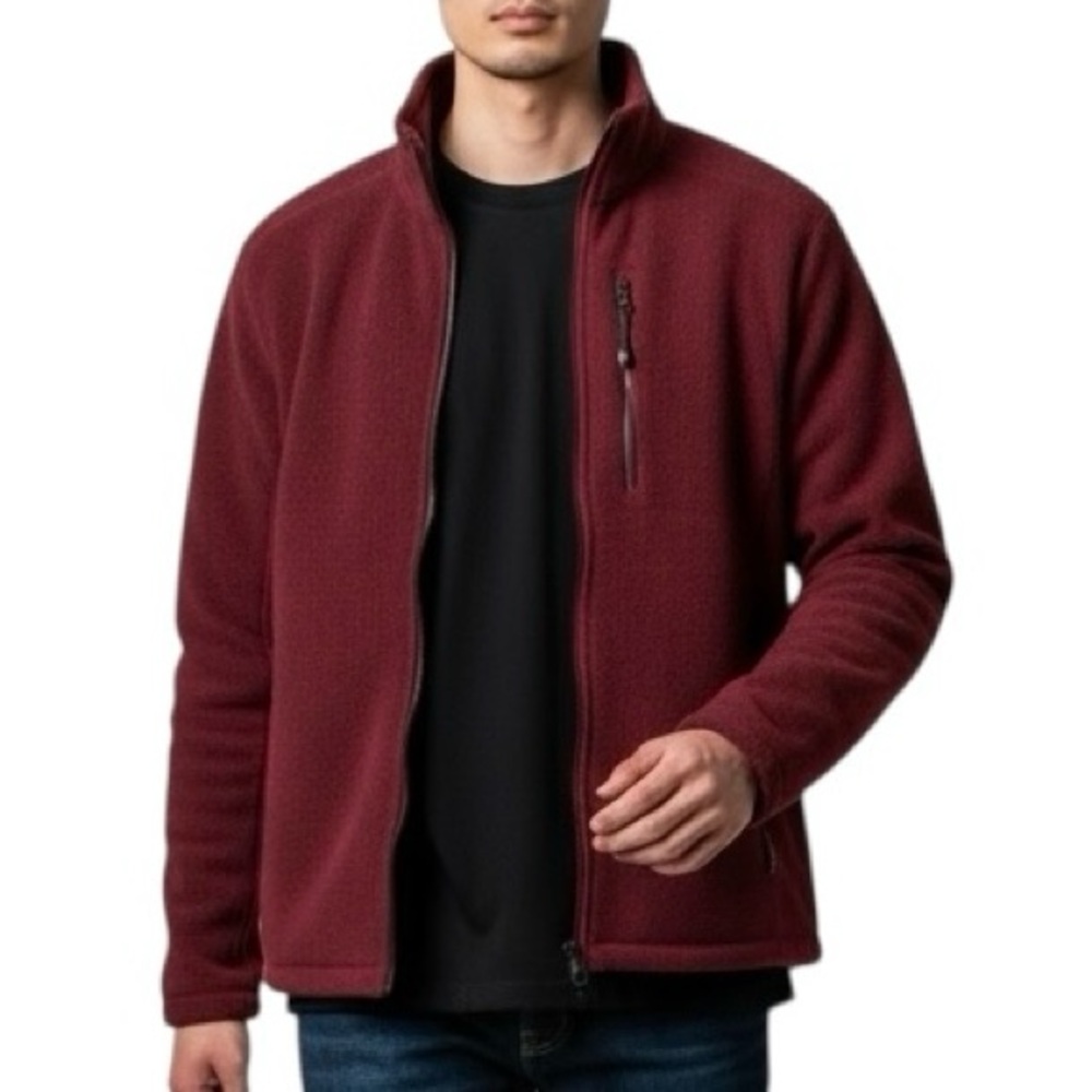 L.L. Bean Factory Store Men Maroon Red Fleece Jacket. Sz L